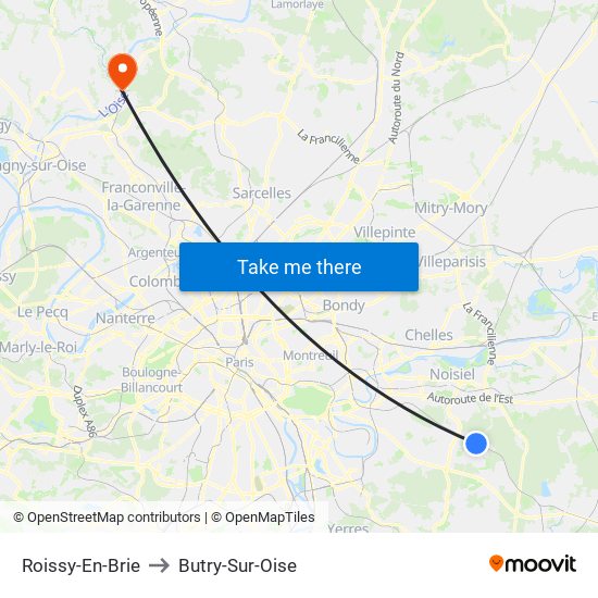 Roissy-En-Brie to Butry-Sur-Oise map