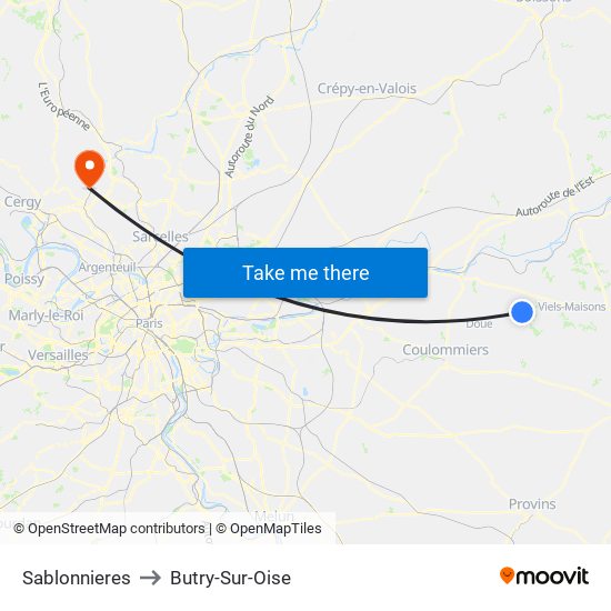 Sablonnieres to Butry-Sur-Oise map