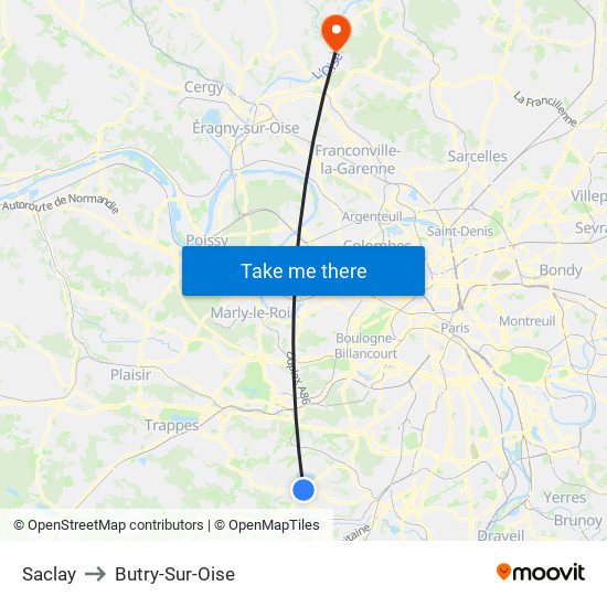 Saclay to Butry-Sur-Oise map
