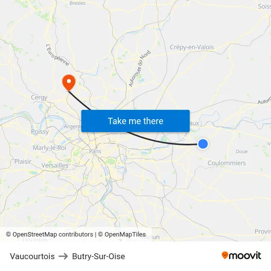 Vaucourtois to Butry-Sur-Oise map