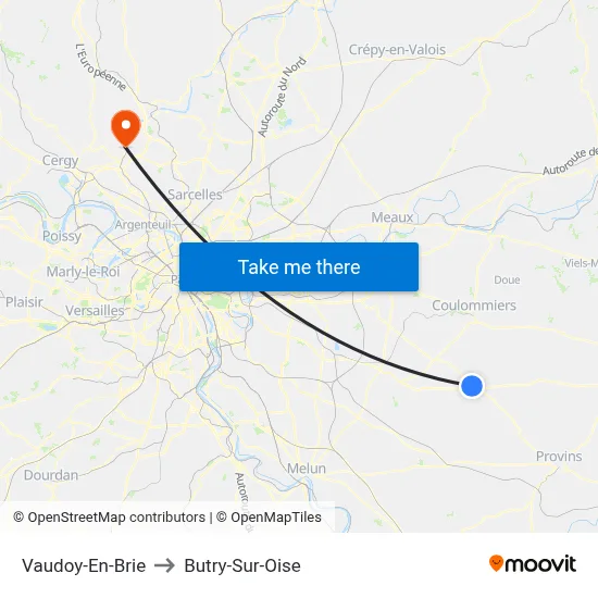 Vaudoy-En-Brie to Butry-Sur-Oise map