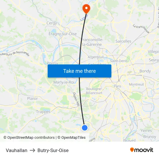 Vauhallan to Butry-Sur-Oise map