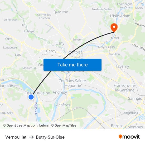 Vernouillet to Butry-Sur-Oise map