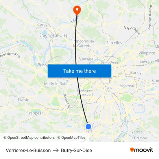 Verrieres-Le-Buisson to Butry-Sur-Oise map
