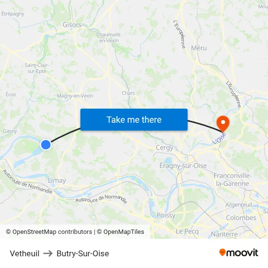 Vetheuil to Butry-Sur-Oise map