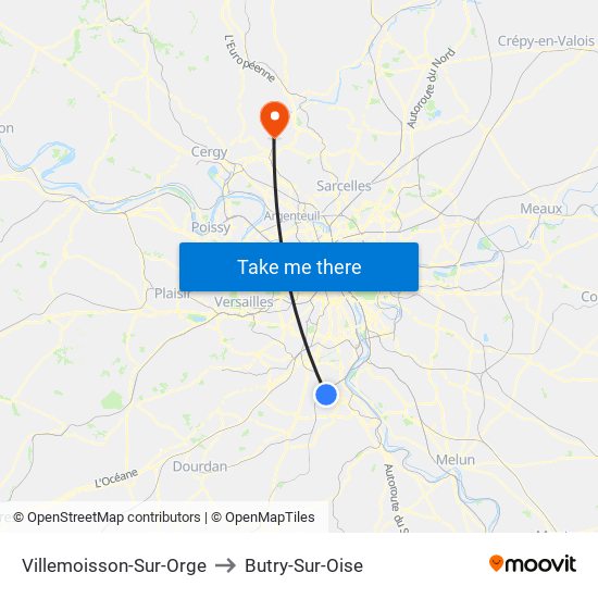 Villemoisson-Sur-Orge to Butry-Sur-Oise map