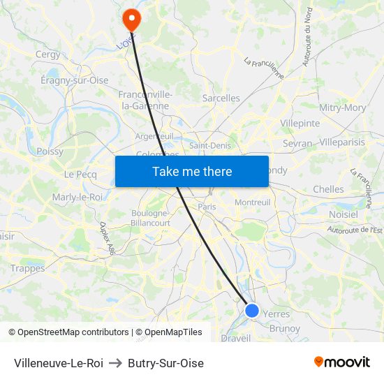 Villeneuve-Le-Roi to Butry-Sur-Oise map