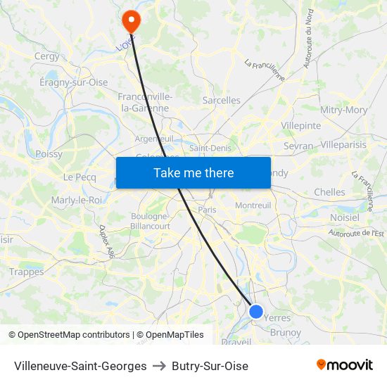 Villeneuve-Saint-Georges to Butry-Sur-Oise map