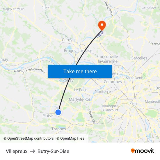 Villepreux to Butry-Sur-Oise map