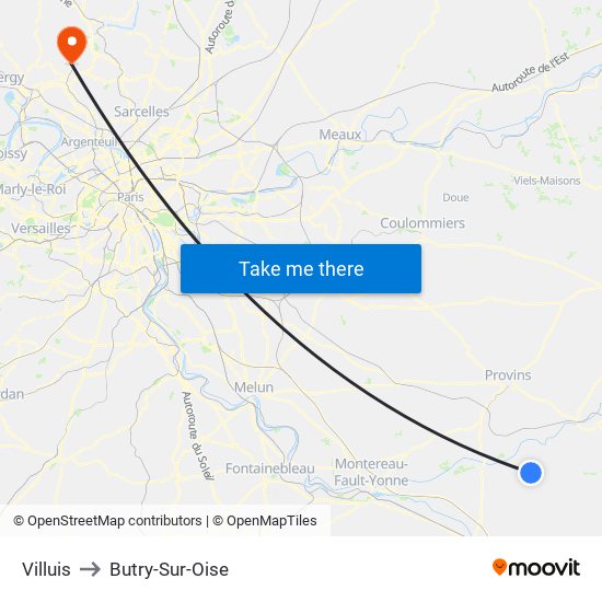 Villuis to Butry-Sur-Oise map