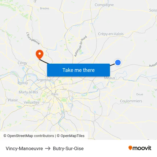 Vincy-Manoeuvre to Butry-Sur-Oise map
