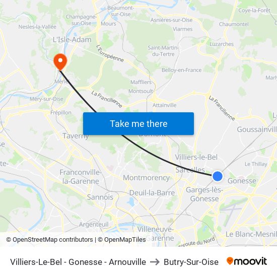 Villiers-Le-Bel - Gonesse - Arnouville to Butry-Sur-Oise map