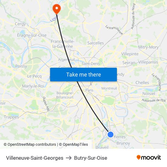 Villeneuve-Saint-Georges to Butry-Sur-Oise map