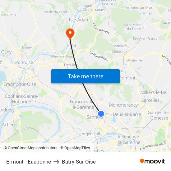 Ermont - Eaubonne to Butry-Sur-Oise map