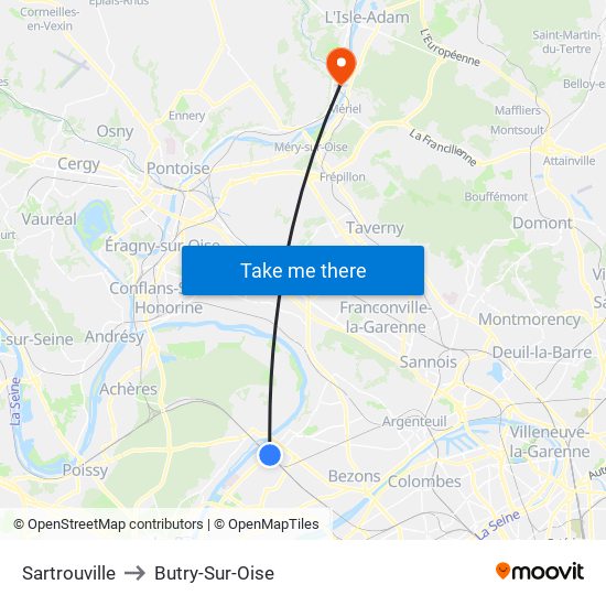 Sartrouville to Butry-Sur-Oise map