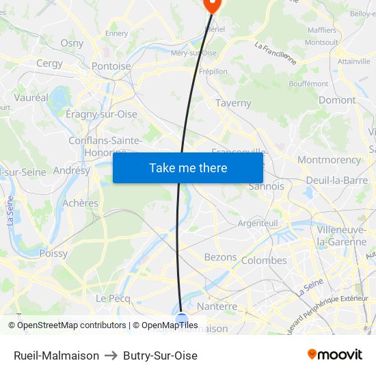 Rueil-Malmaison to Butry-Sur-Oise map