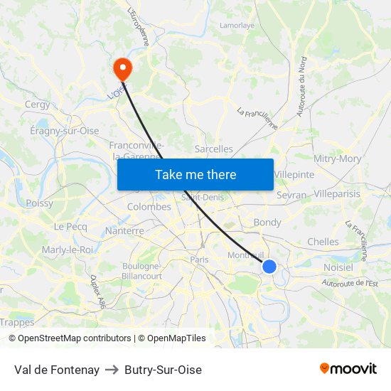 Val de Fontenay to Butry-Sur-Oise map