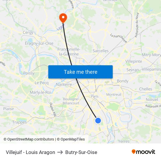 Villejuif - Louis Aragon to Butry-Sur-Oise map