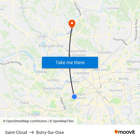 Saint-Cloud to Butry-Sur-Oise map