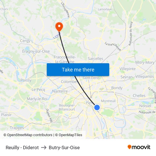 Reuilly - Diderot to Butry-Sur-Oise map