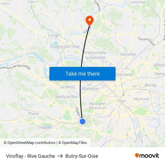 Viroflay - Rive Gauche to Butry-Sur-Oise map