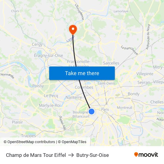 Champ de Mars Tour Eiffel to Butry-Sur-Oise map
