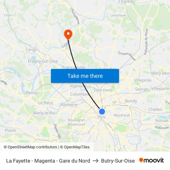 La Fayette - Magenta - Gare du Nord to Butry-Sur-Oise map
