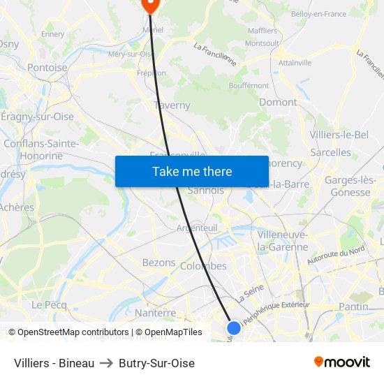 Villiers - Bineau to Butry-Sur-Oise map