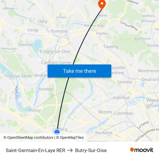 Saint-Germain-En-Laye RER to Butry-Sur-Oise map