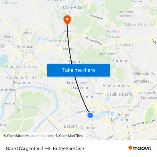 Gare D'Argenteuil to Butry-Sur-Oise map