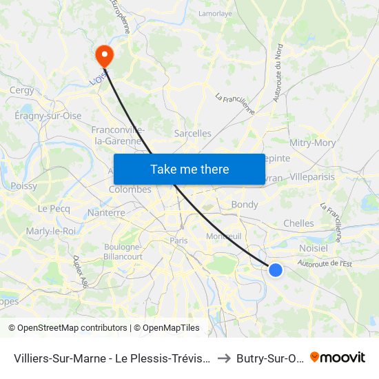 Villiers-Sur-Marne - Le Plessis-Trévise RER to Butry-Sur-Oise map