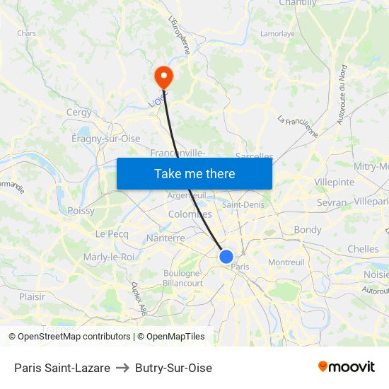Paris Saint-Lazare to Butry-Sur-Oise map