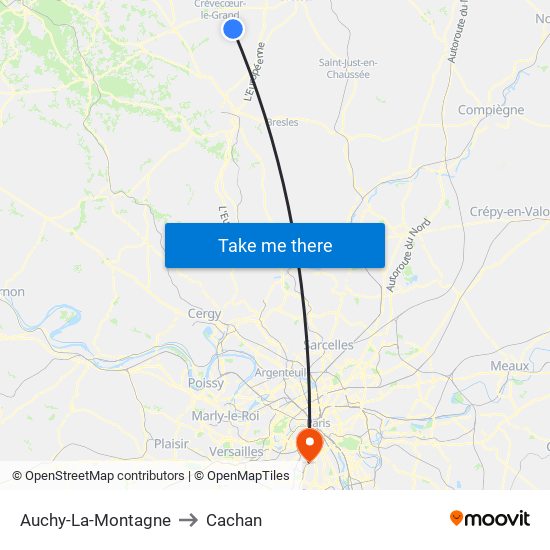 Auchy-La-Montagne to Cachan map