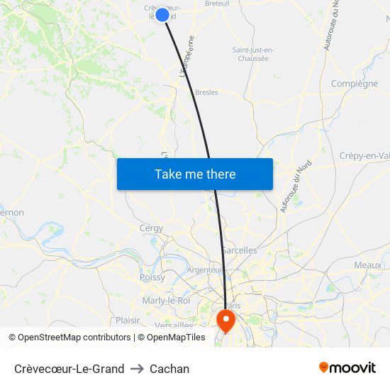 Crèvecœur-Le-Grand to Cachan map