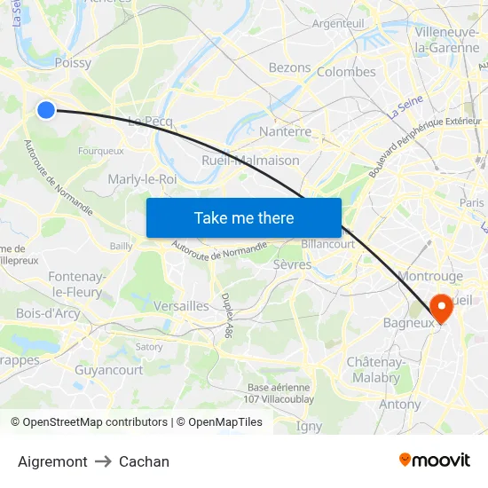 Aigremont to Cachan map