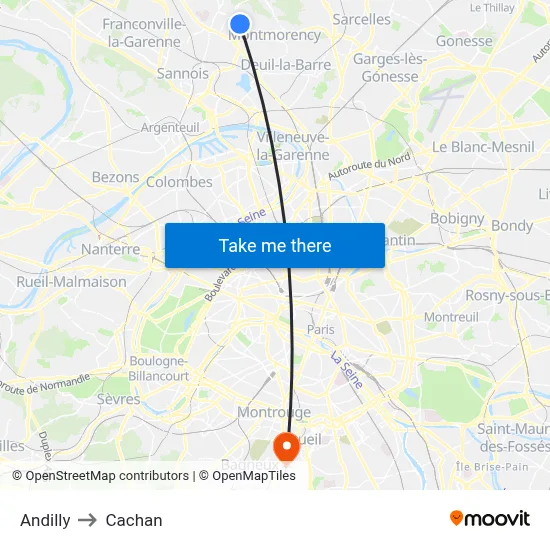 Andilly to Cachan map