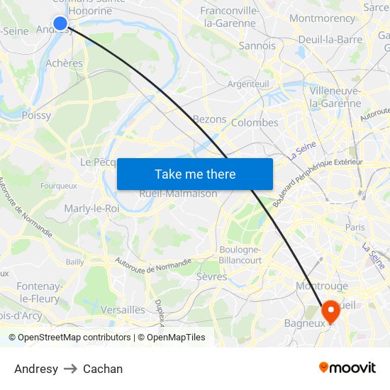 Andresy to Cachan map