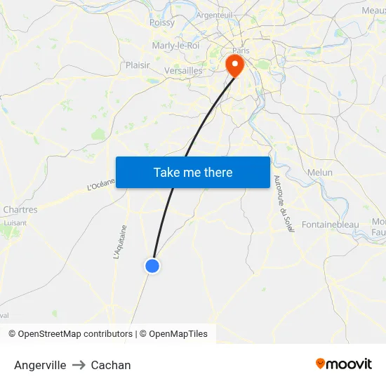 Angerville to Cachan map
