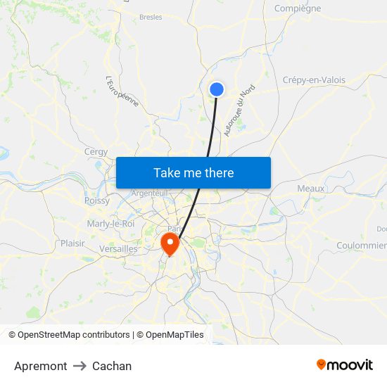 Apremont to Cachan map