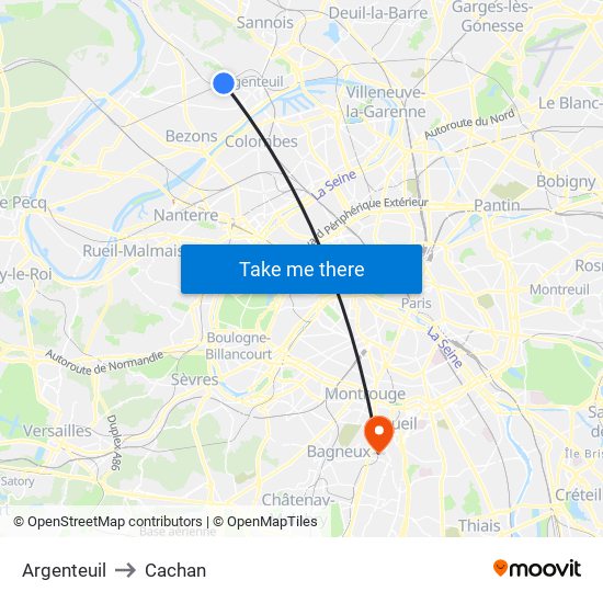 Argenteuil to Cachan map