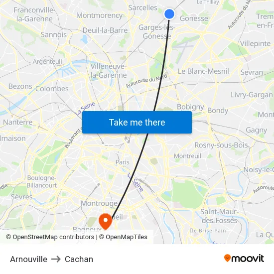 Arnouville to Cachan map