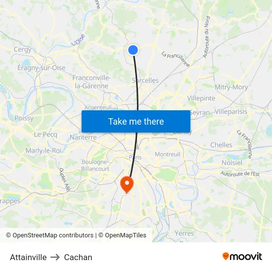 Attainville to Cachan map