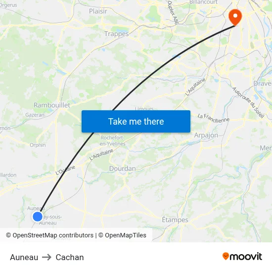 Auneau to Cachan map