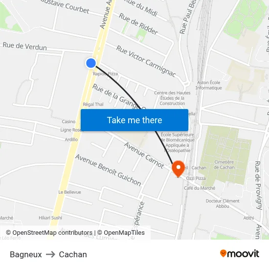 Bagneux to Cachan map