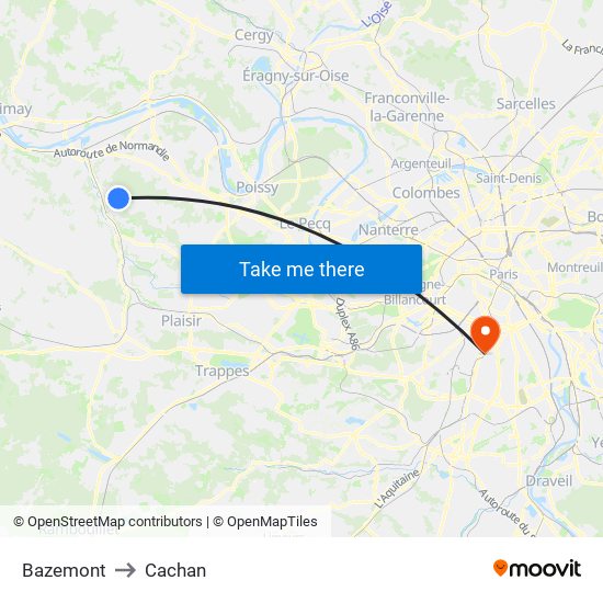 Bazemont to Cachan map