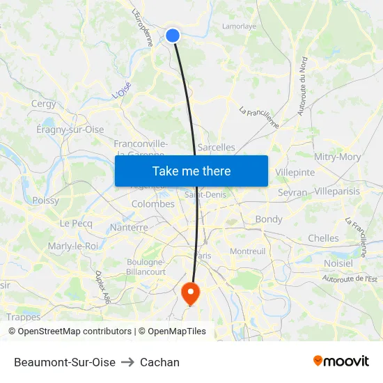 Beaumont-Sur-Oise to Cachan map