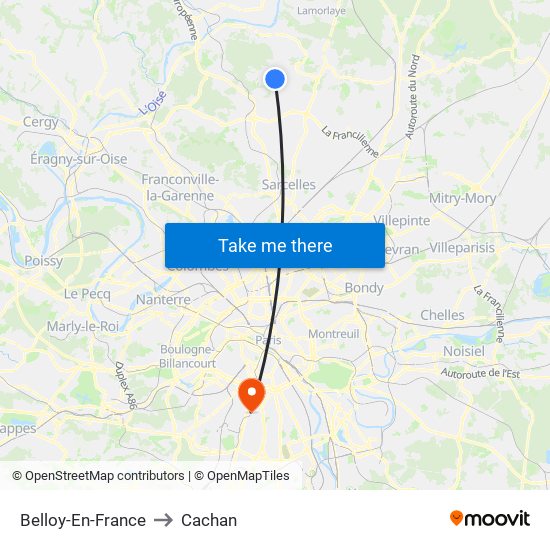 Belloy-En-France to Cachan map