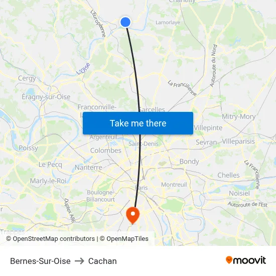 Bernes-Sur-Oise to Cachan map