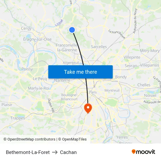 Bethemont-La-Foret to Cachan map