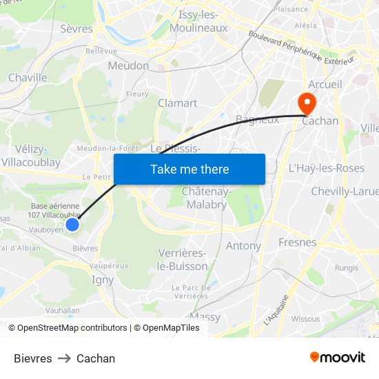 Bievres to Cachan map